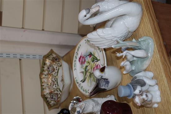 A quantity of ceramics including Nao, Lladro, glassware etc.